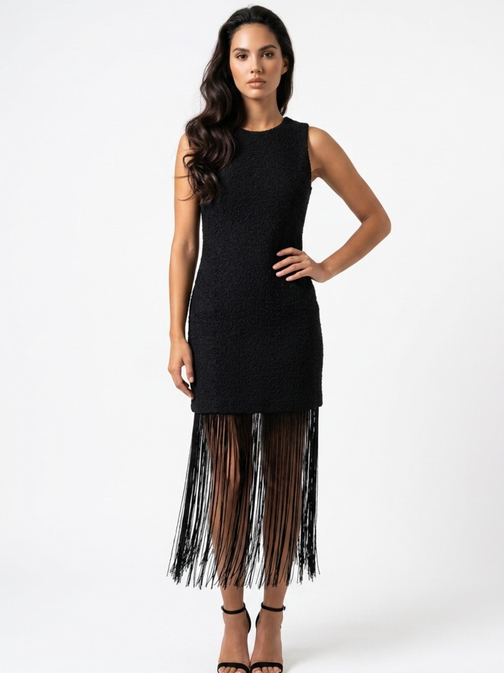 Black Fringe Hem Sleeveless Dress Size 8